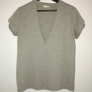 Gray deep V top with choker-like neck